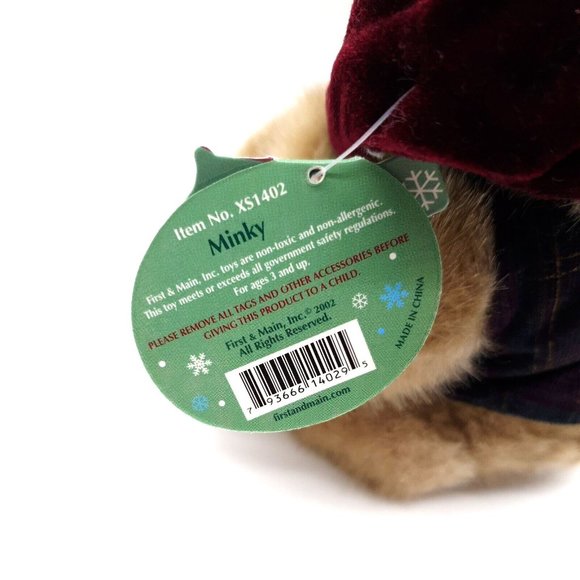 First & Main Minky Holiday Teddy Bear Chirismas Plaid Vest Santa Hat Collectable - Picture 7 of 11